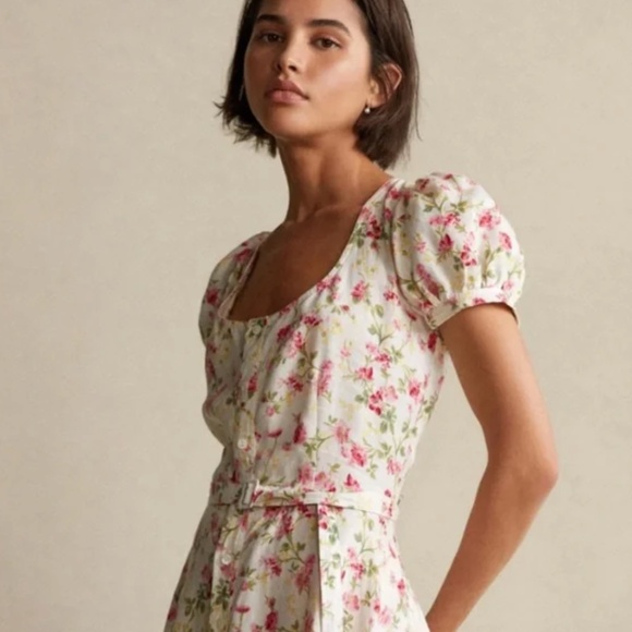 POLO RALPH LAUREN Elizabeth Floral Dress 2 Sweet Pea Garden Party Linen - Picture 5 of 14